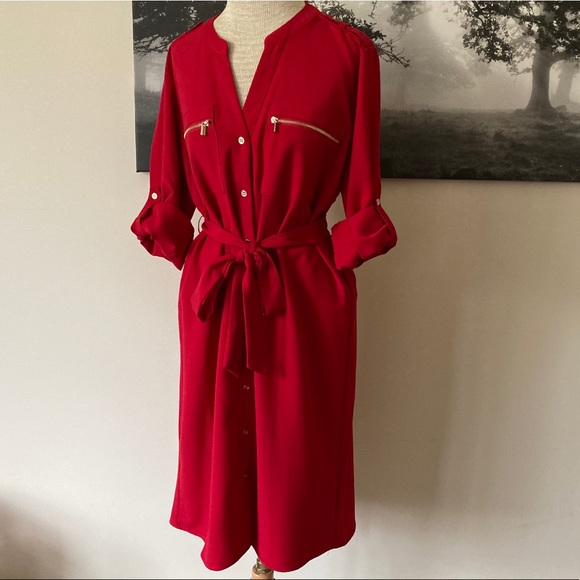 Sharagano Dresses & Skirts - Sharagano Red Belted Dress